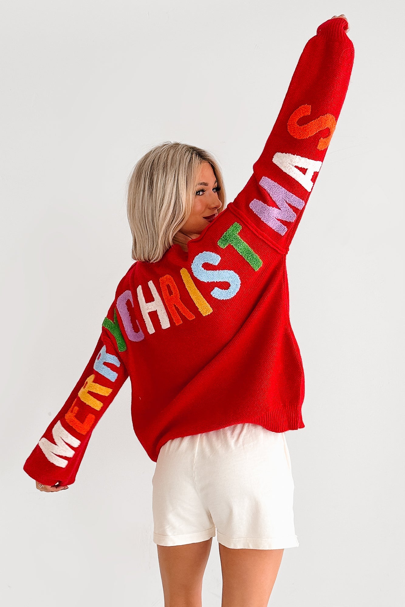 "Ho Ho Ho" Mello Christmas Patch Cardigan (Red)