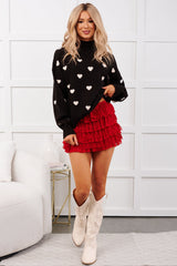 Love Conquers Heart Print Knit Sweater (Black/White)