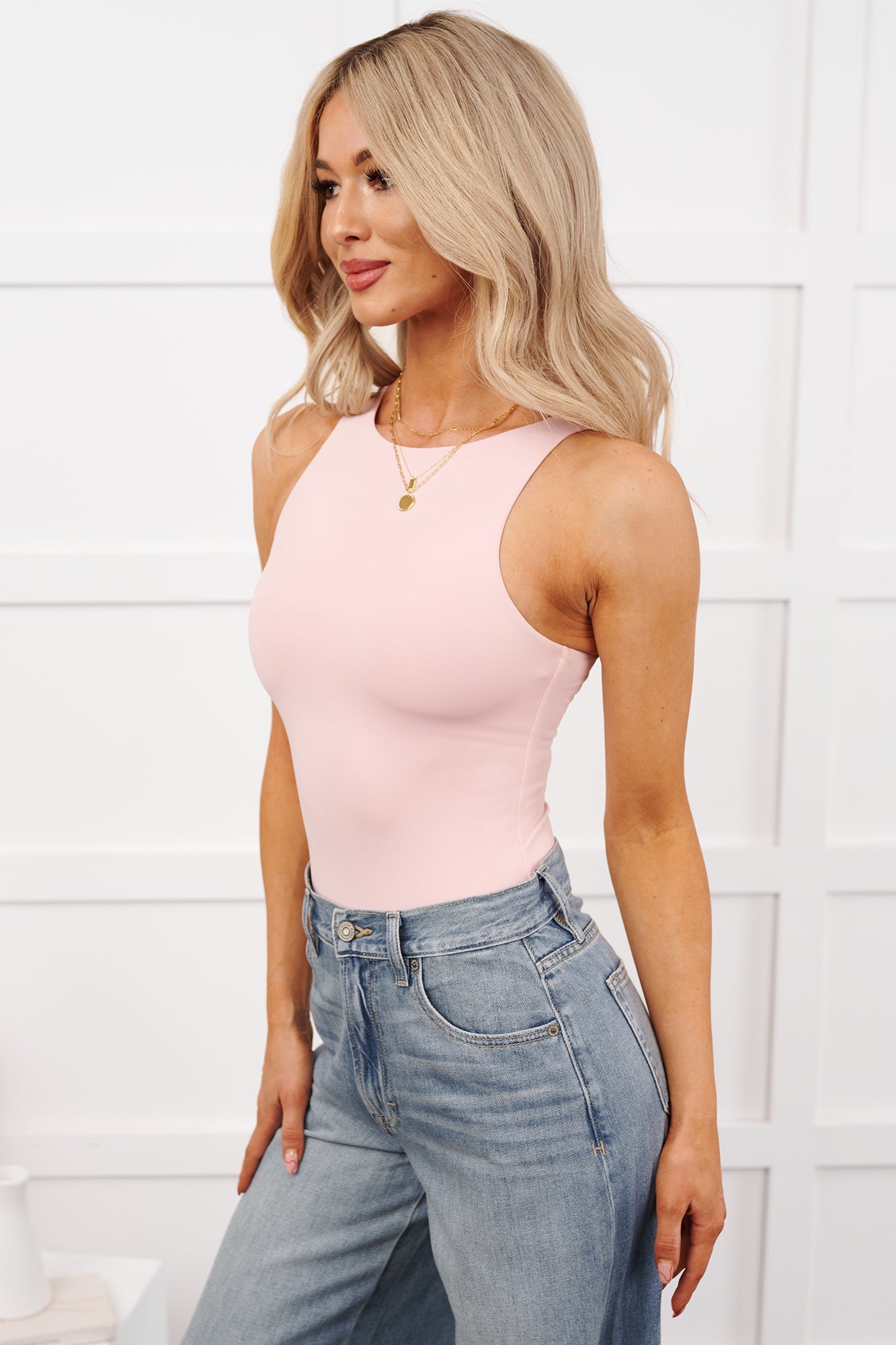 Light Routine Sleeveless Solid Bodysuit (Chalk Pink)