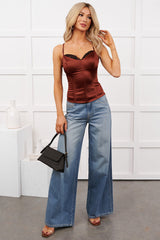 Keep Posted Sleeveless Satin Corset Top (Chocolate)