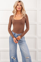 Soft Horizon Long Sleeve Scoop Neck Bodysuit (Cocoa Brown)
