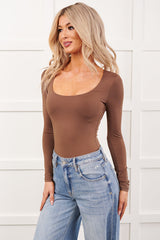 Soft Horizon Long Sleeve Scoop Neck Bodysuit (Cocoa Brown)