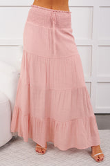 Ocean Serenade Tiered Maxi Skirt (Pink Stone)
