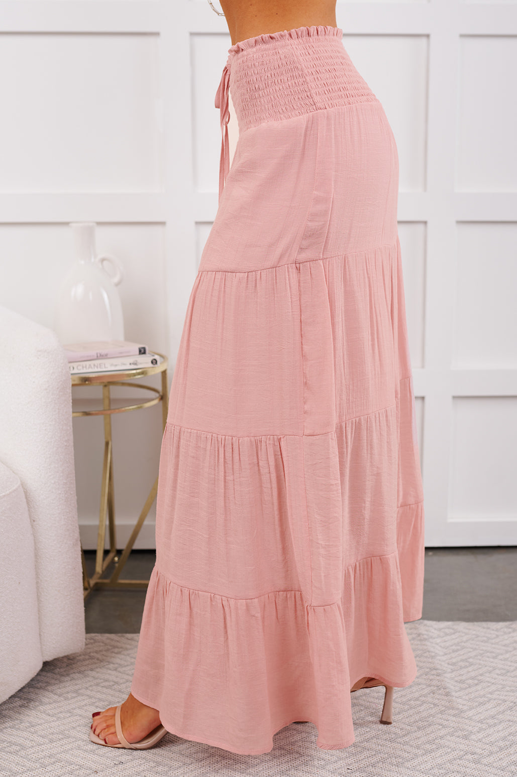 Ocean Serenade Tiered Maxi Skirt (Pink Stone)