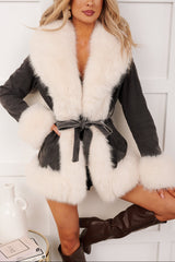 Ever So Chic Fur Trim Denim Jacket (Washed Black)