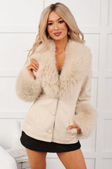 Luminous Nights Faux Fur Leather Blazer (Cream)