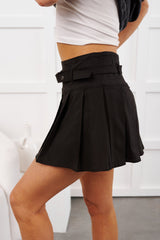Influence & Inspire Pleated Belted Mini Skirt (Black)