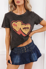 "Love Me" Mineral Wash Graphic Top (Charcoal)