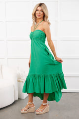 Chasing Daylight Ruffled Hem Midi Dress (Green)
