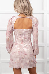 Flirt Filled Long Sleeve Floral Mini Dress (Dusty Pink)