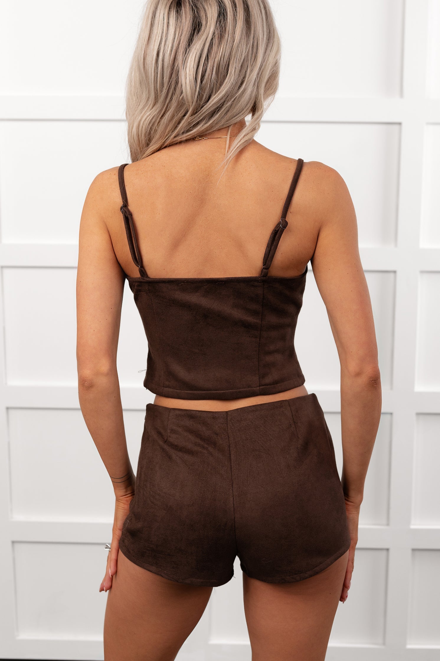 Joy In Journey Sleeveless Faux Suede Set (Brown)