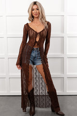 Boho Chic Behavior Lace Duster Cardigan (Brown)
