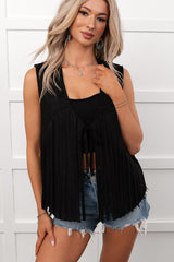 Barnwood Love Faux Suede Fringe Detail Vest (Black)