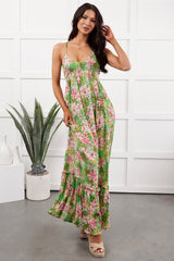 Kissed Soft Sleeveless Floral Maxi Dress (Green/Coral)