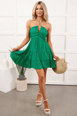 Well Framed Halter Tiered Mini Dress (Kelly Green)