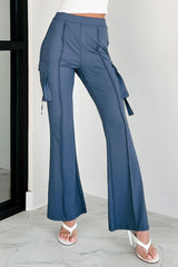 Easy Does It High Rise Cargo Bootcut Leggings (Blue)