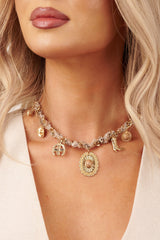 Outlaw Spirit Western Charm Bandana Braided Necklace (Gold/Beige)