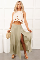 Darling Moments Tiered Slit Maxi Skirt (Sage)