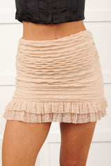 Sunlit Pause Ruched Mesh Mini Skort (Sand Beige)