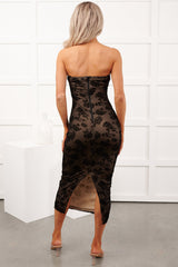 Purely Poised Strapless Velvet Midi Dress (Black/Nude)