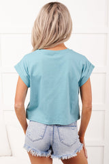 Bethany Oversized Crop Tee (Heather Light Teal)