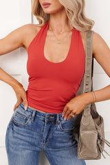 Gentle Confidence Soft Halter Neck Top (Faded Red)