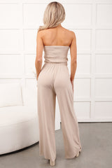 Garden Muse Smocked Strapless Jumpsuit (Sand Beige)