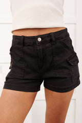 Karly Utility Pocket Denim Shorts (Black)