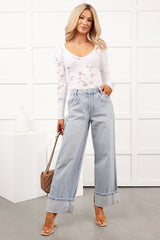 Go With It Long Sleeve Floral Textured Bodysuit (White)