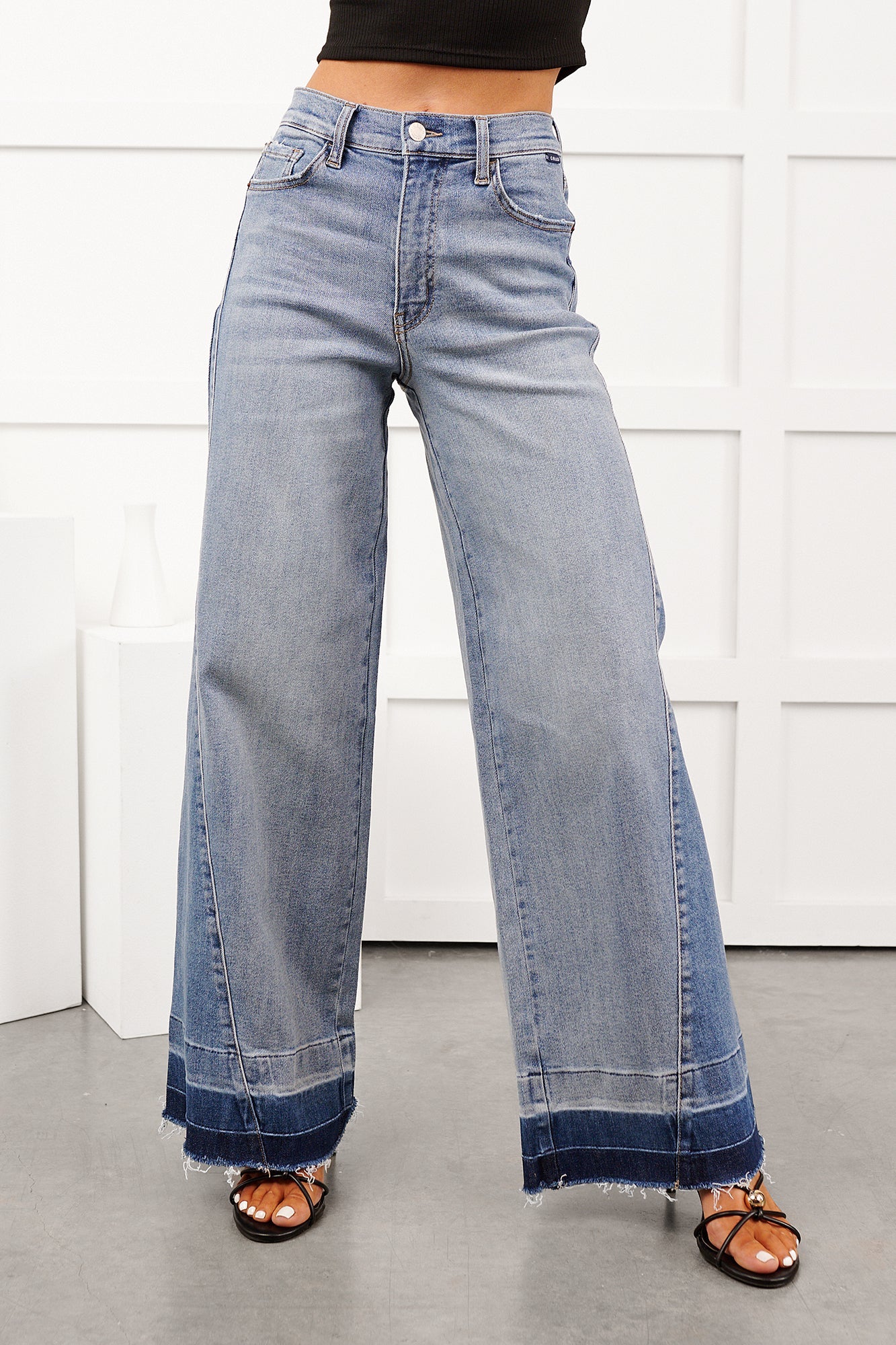 Brendan High Rise Wide Leg Cello Jeans (Two Tone Blue)