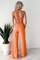 Sunlit Sweetheart Smocked Cut-Out Jumpsuit (Orange)