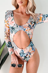 Already Sailing Away Cut-Out Long Sleeve Swimsuit (Pink Combo)