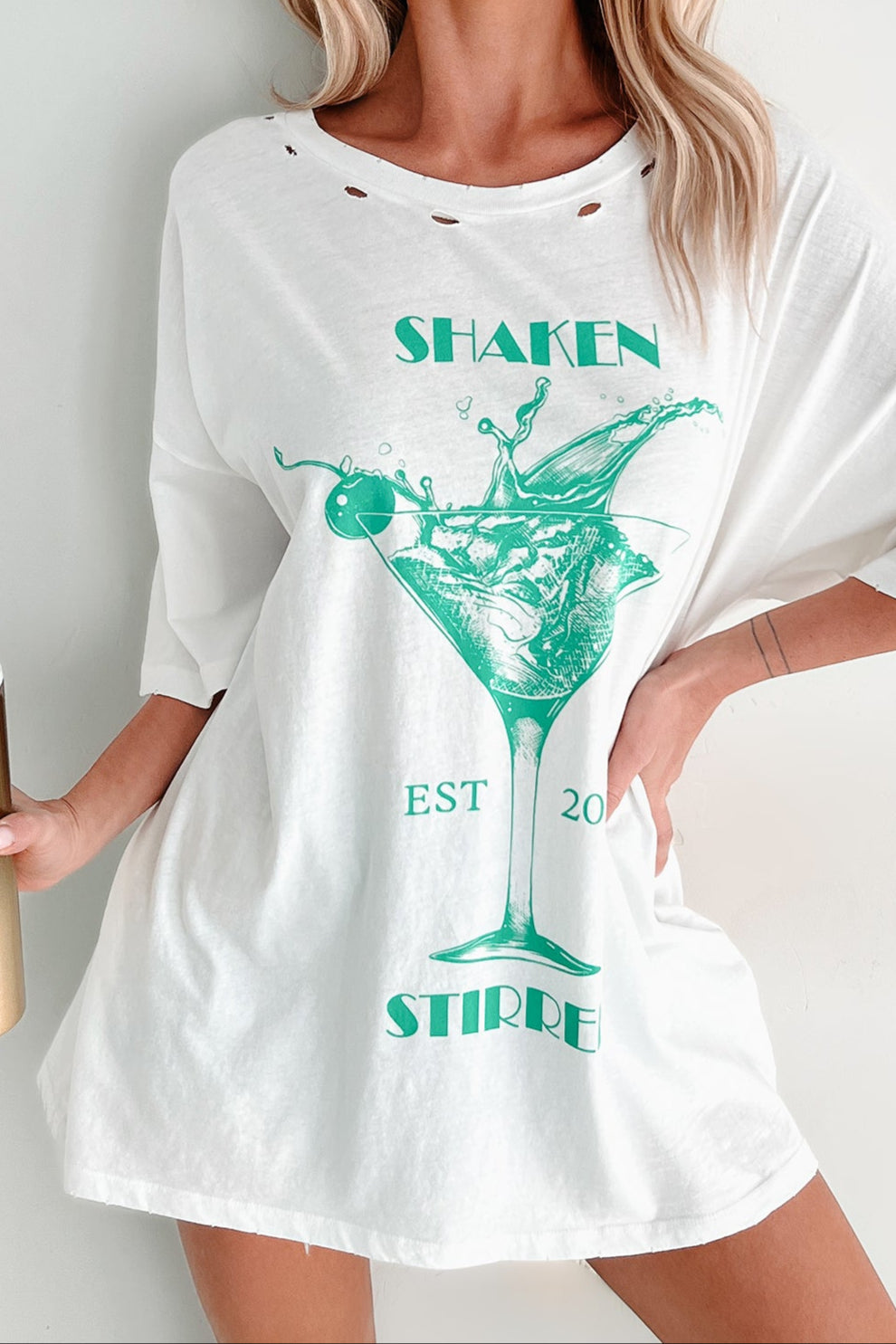Martini Darling Distressed Graphic T-Shirt (Ivory)