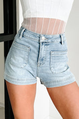 Charles High Rise Patch Pocket Risen Denim Shorts (Light)