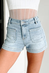 Charles High Rise Patch Pocket Risen Denim Shorts (Light)