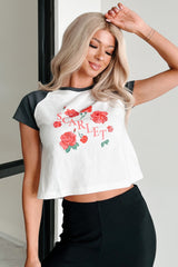 "Scarlet" Distressed Floral Graphic T-Shirt (Ivory/Charcoal)