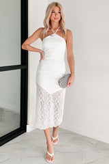 Dancing With Destiny Crochet Lace Halter Midi Dress (Off White)