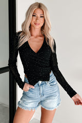 Dazzle & Daze Rhinestone Lace Long Sleeve Top (Black)