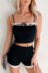 Soft & Serene Sweater Knit Crop Top & Shorts Set (Black)