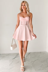 Heart Skipping Sweetheart Lace Mini Dress (Light Pink)