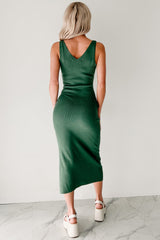 Effortlessly Cool Sleeveless Cargo Pocket Midi Dress (Green)