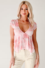 Kissed By Flowers Floral Mesh Babydoll Top (Pink)