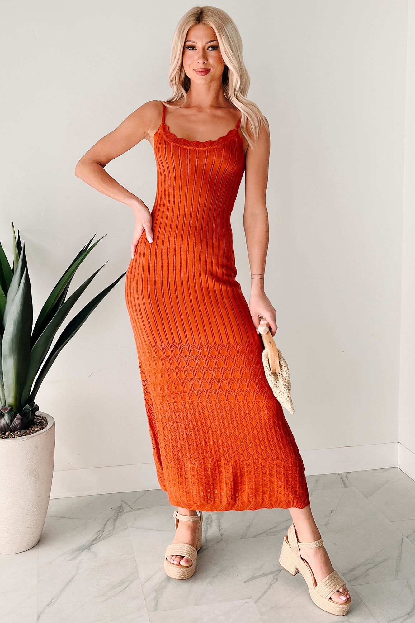 Flowy Dreams Sleeveless Crochet Maxi Dress (Burnt Orange)