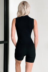 Go The Distance Sleeveless Ribbed Bodycon Romper (Black)