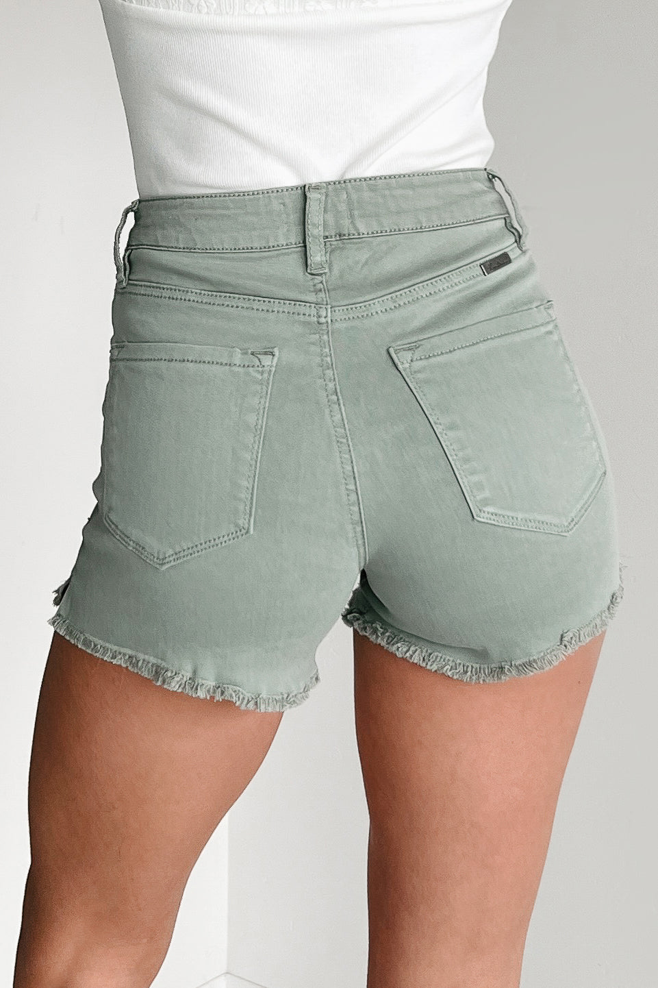 Jennilyn High Rise Frayed Hem Denim Kancan Shorts (Olive)