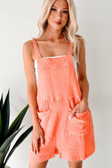 Call It Even Textured Overall Romper (Orange)