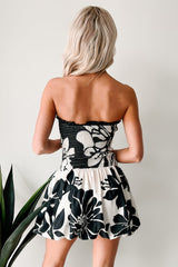 Island Escape Strapless Smocked Bubble Mini Dress (Black)