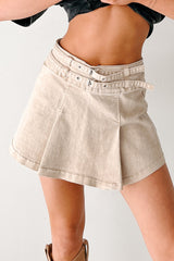 Cool, Calm & Collected Belted Denim Mini Skirt (Khaki)