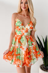 Travel & Explore Floral Ruffle Mini Dress (Orange)