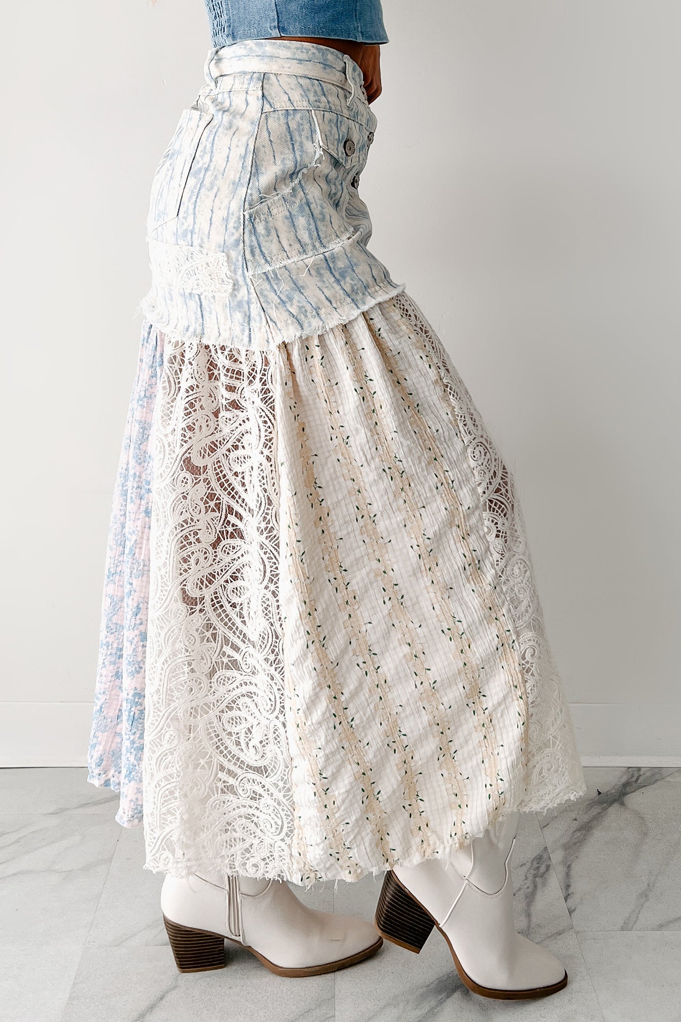 Moonlit Path Patchwork Maxi POL Skirt (Blue/Multi)